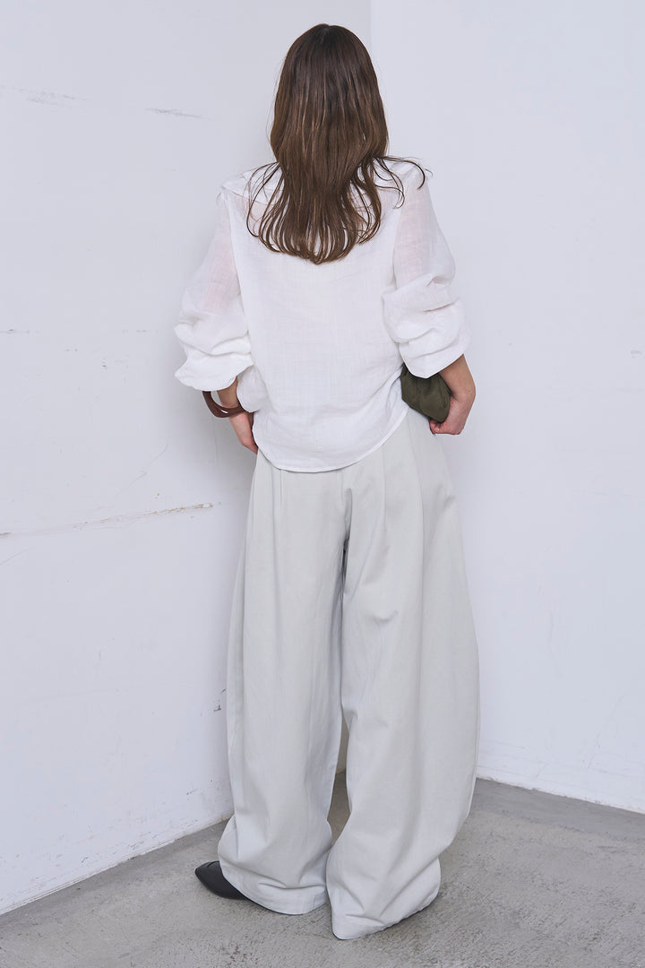 [SET]フリルボタンブラウス+紐ベルト付きカーブワイドパンツ(2set)