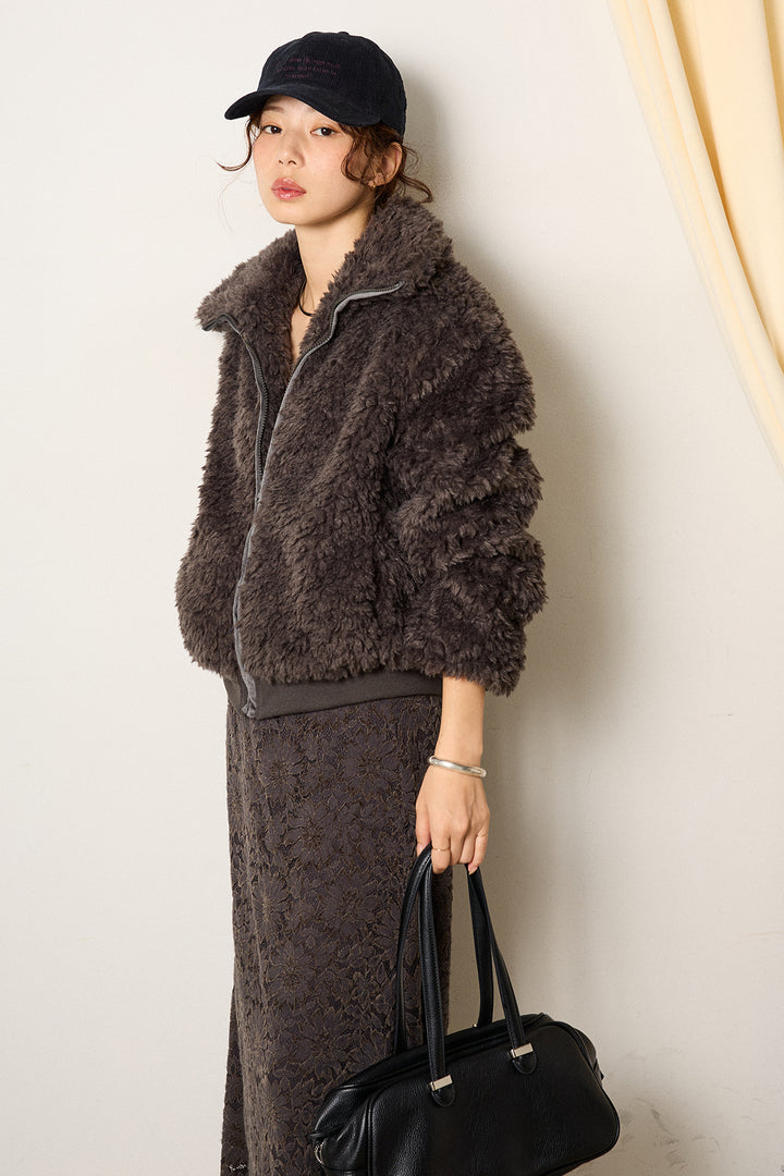 スタンドカラー裾リブボアブルゾン