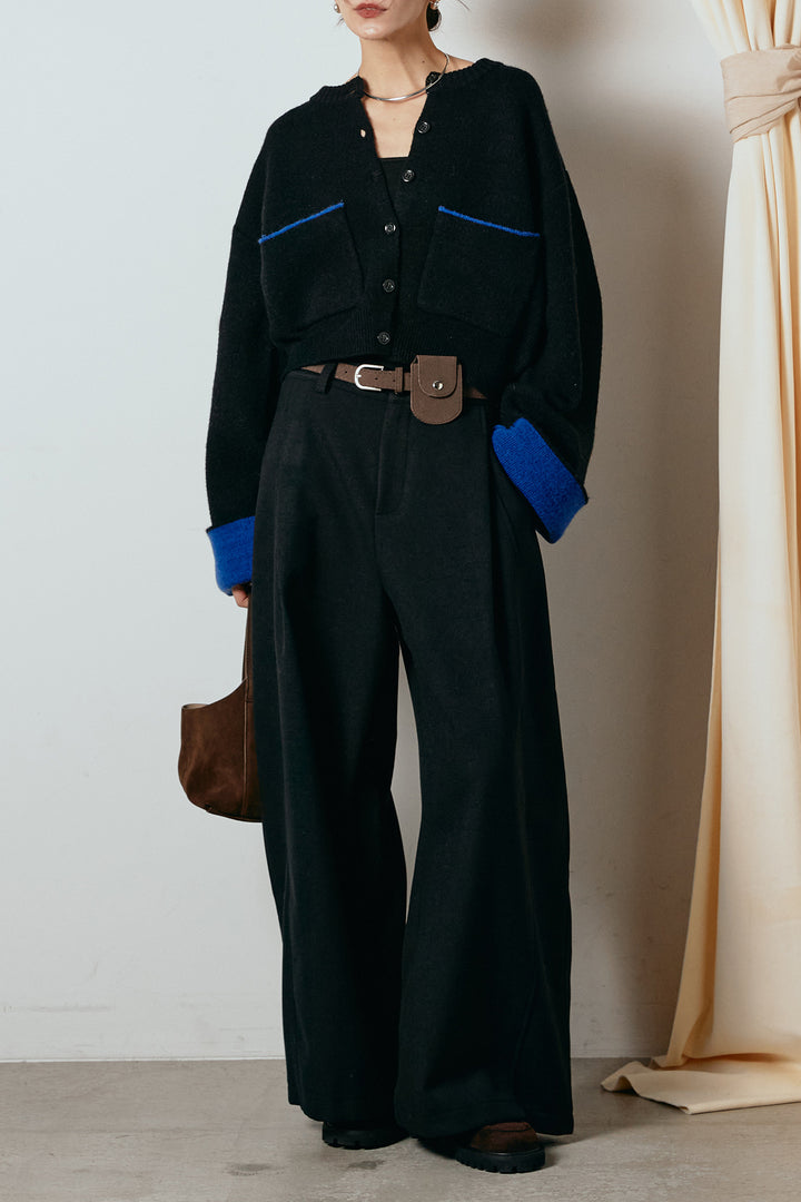 [SET]アルパカタッチダブルフェイスカーディガン+ポーチベルト付きカーブパンツ(2set)