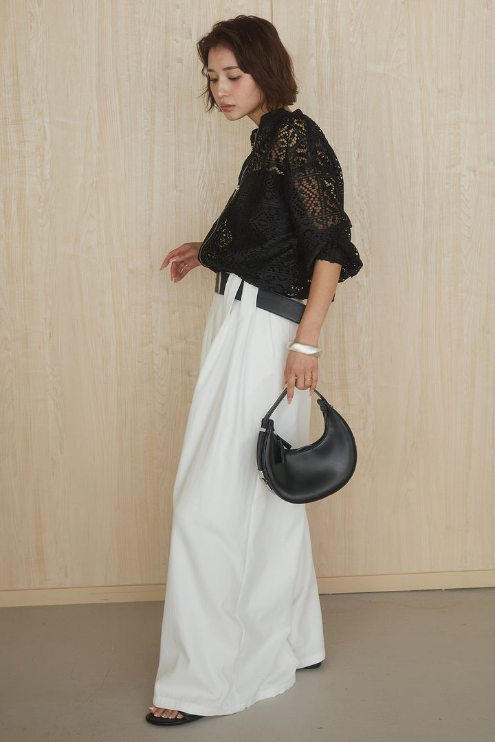 [SET]幾何レースブルゾン+ベルト付きビックループワイドパンツ(2set)