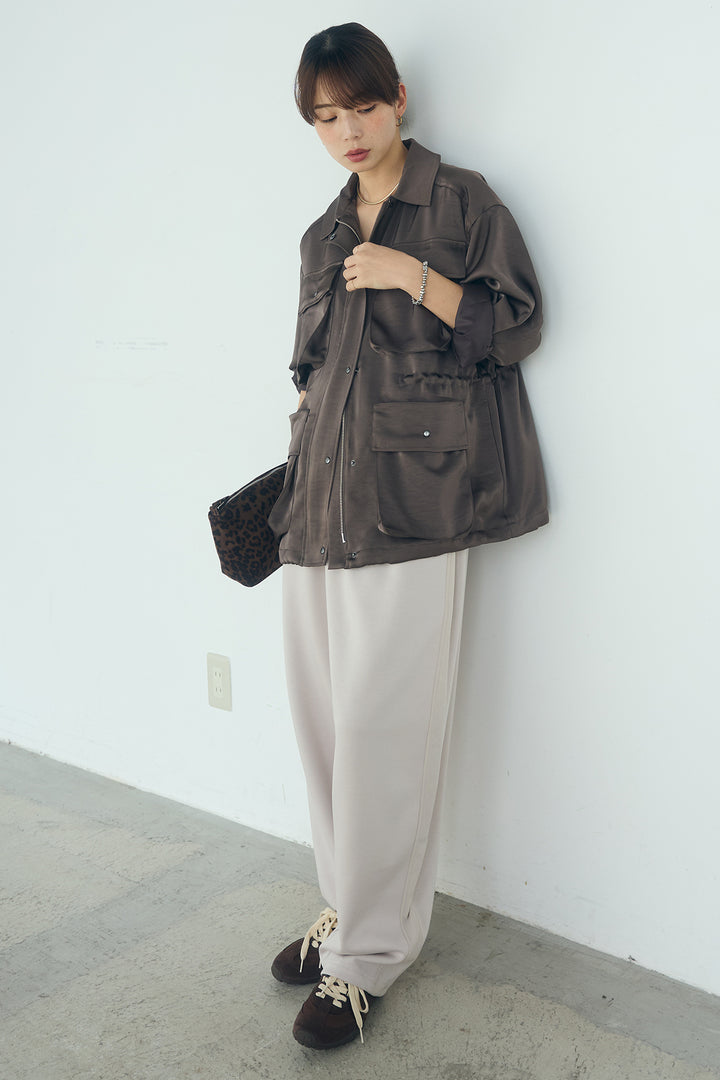 [SET]サテンライトブルゾン+異素材切り替えスウェットパンツ(2set)