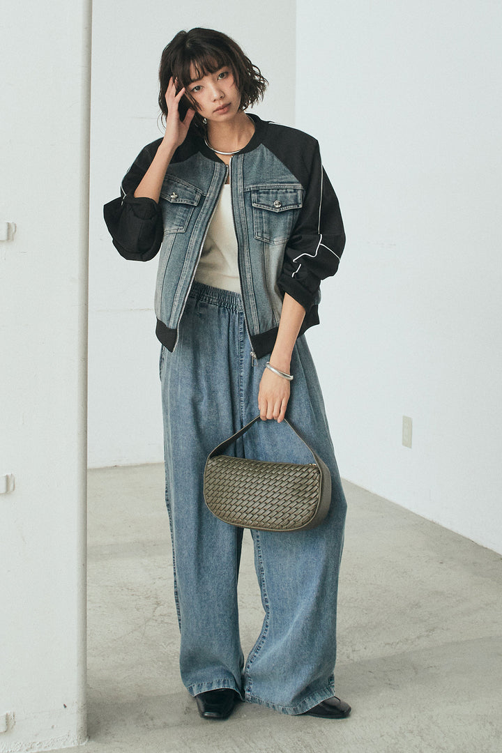 [SET]ナイロンデニムドッキングブルゾン+テンセルデニムイージーワイドパンツ(2set)