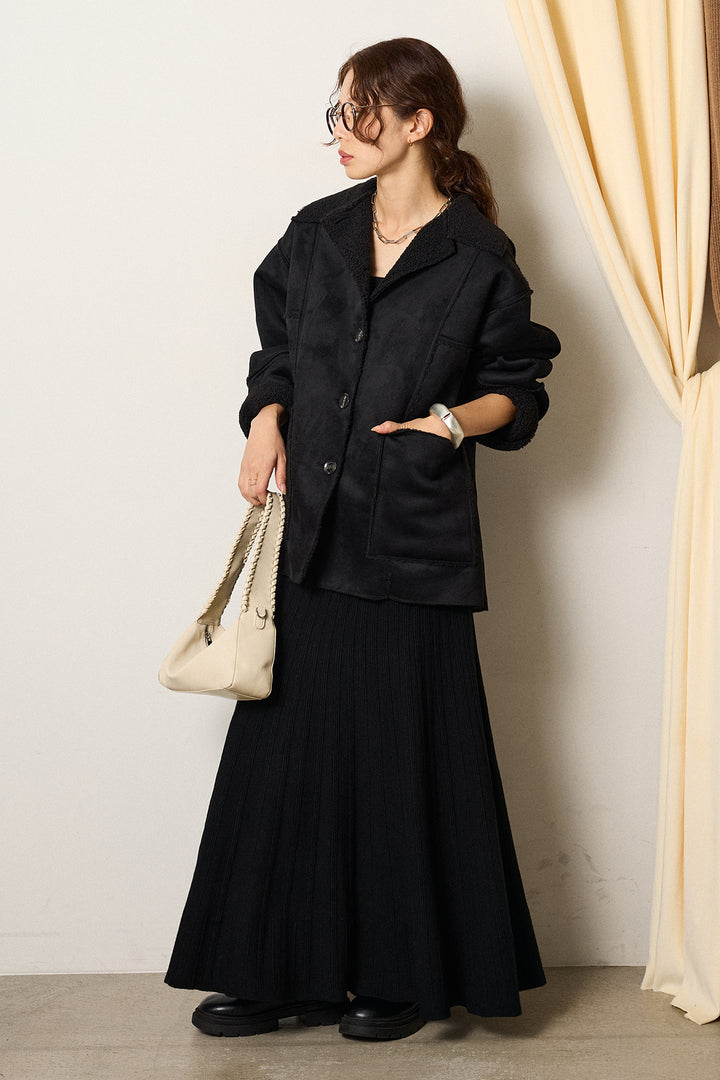 [SET]エコムートンカバーオール+編み地切り替えフレアニットスカート(2set)