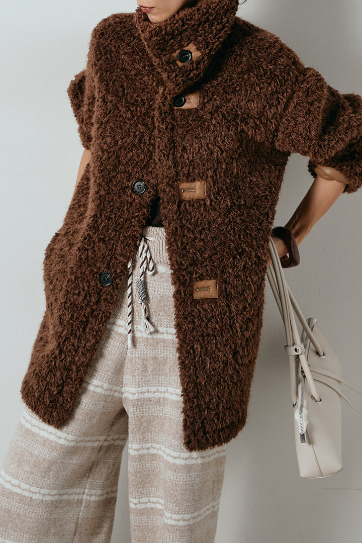 [SET]リバーシブルボアアウター+マルチライン柄リラックスニットパンツ(2set)