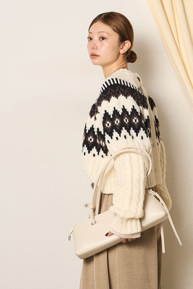 [SET]2WAY求心柄ジャガードショートカーディガン+2WAY袖コード刺繍クルーネックプルオーバー(2set)