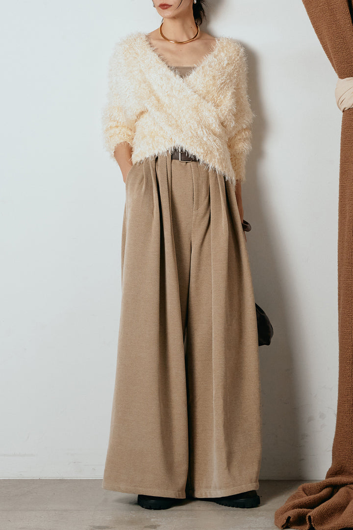 [SET]シャギークロスニットトップス+ベルトループコーデュロイワイドパンツ(2set)