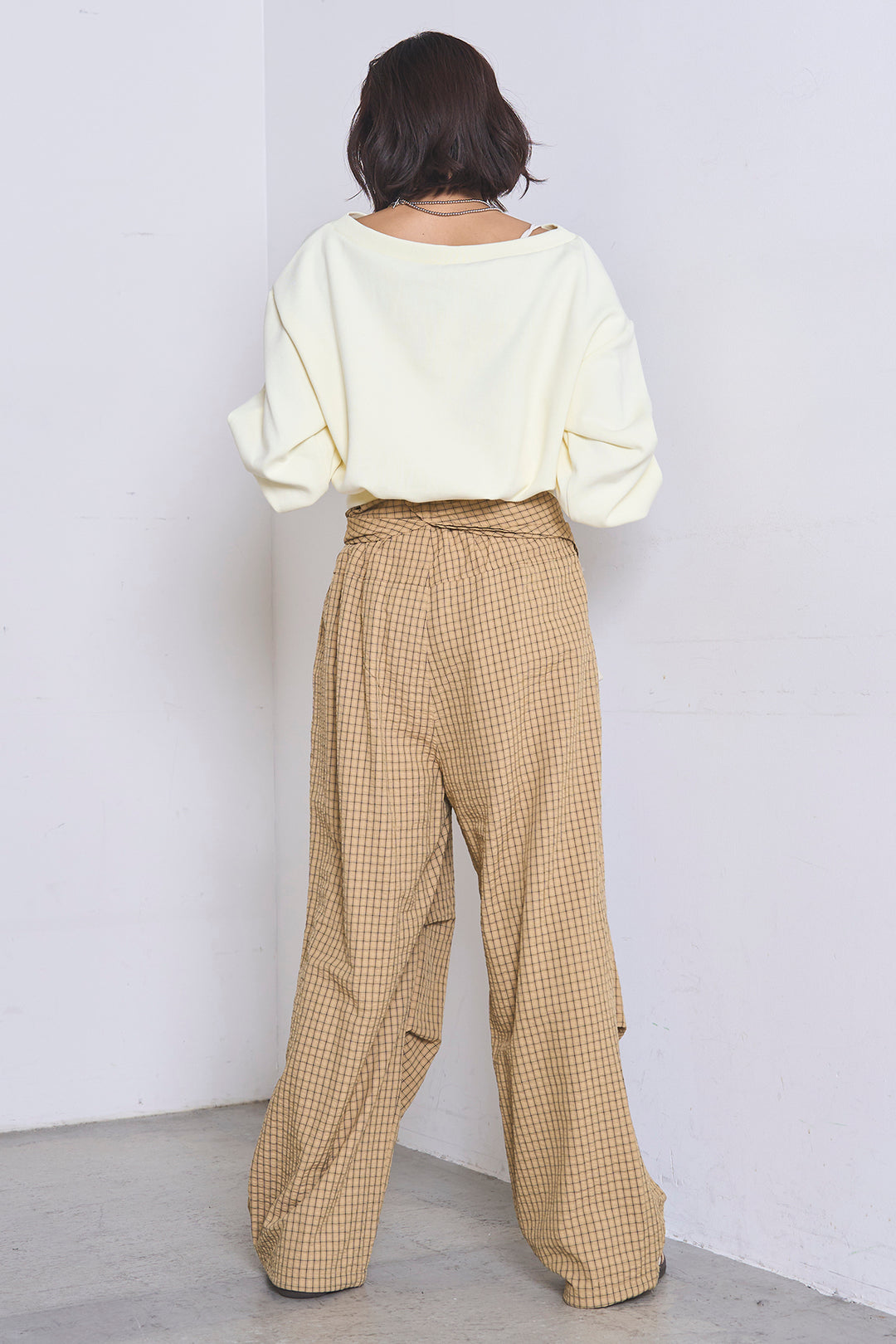 [SET]ワンショルスウェットプルオーバー+チェックウエスト巻きジョガーパンツ(2set)