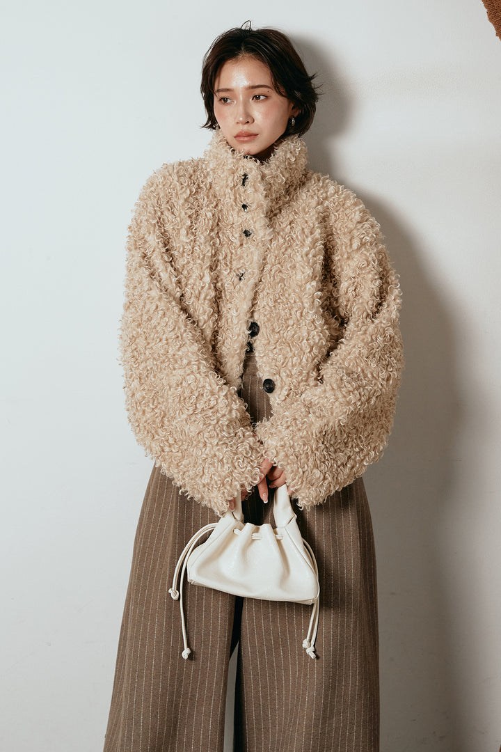 [SET]プードルファーミドルジャケット+ウールライクストライプパンツ(2set)