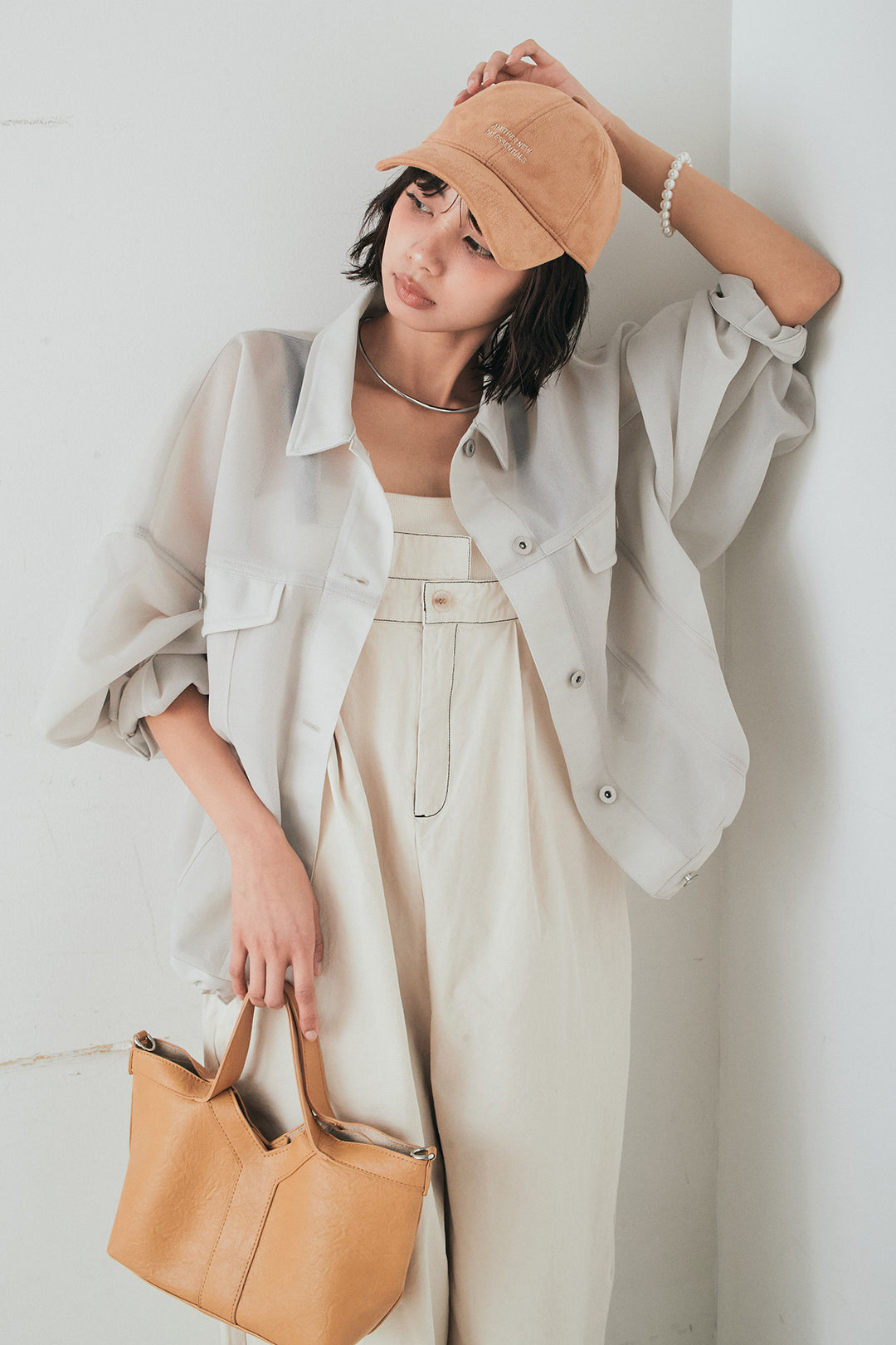 [SET]シアーダンボールサイドドロストジャケット+綿ツイルアシメサロペット(2set)