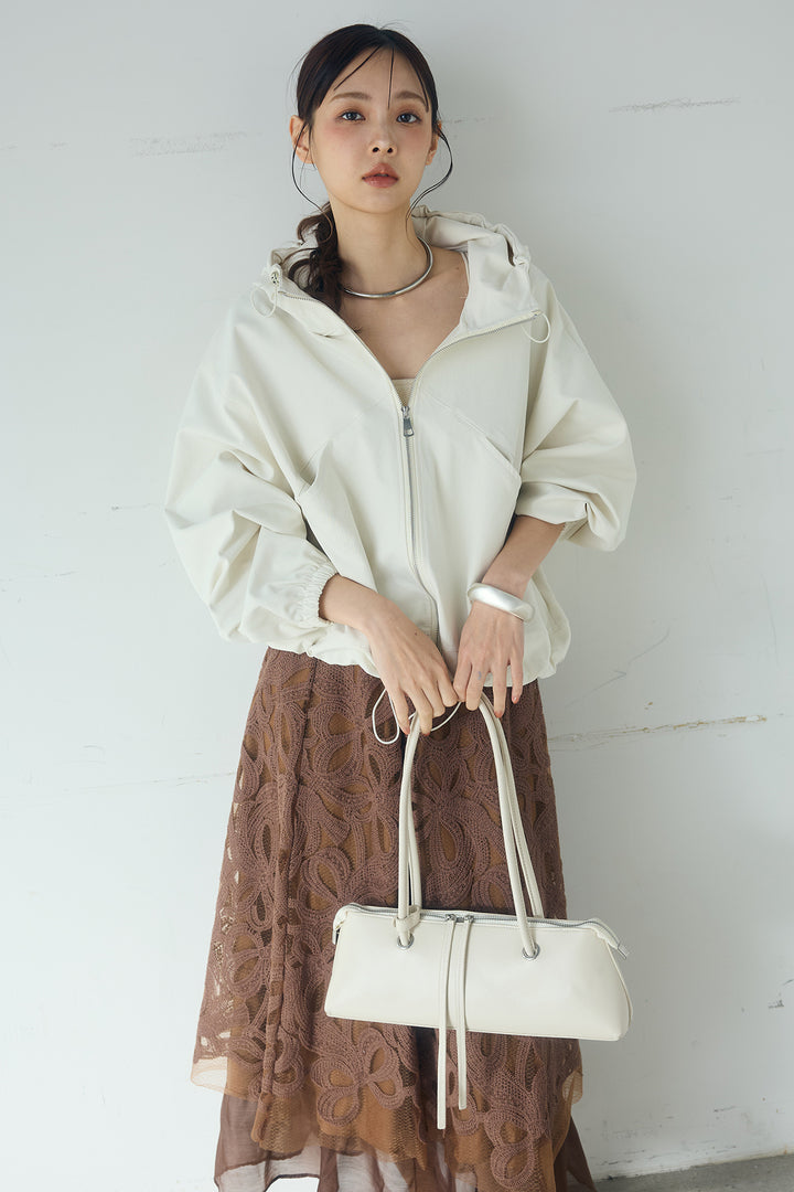 [SET]ネック裾絞りブルゾンアウター+ニュアンス柄刺繍スカート(2set)