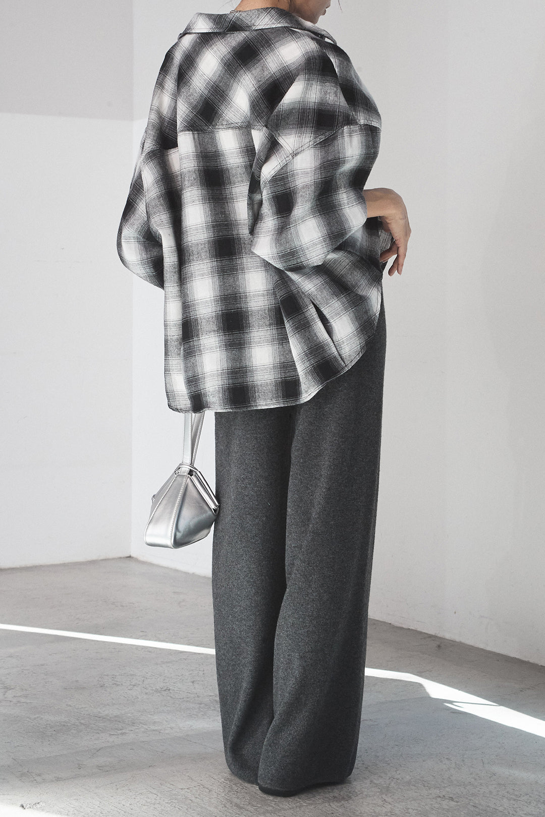 [SET]オンブレーチェックビッグシルエットCPOシャツ+センターラインニットパンツ(2set)