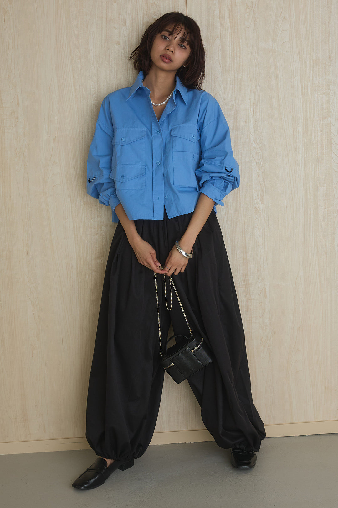 [SET]ビッグポケットシャツ+裾絞りワイドパンツ(2set)