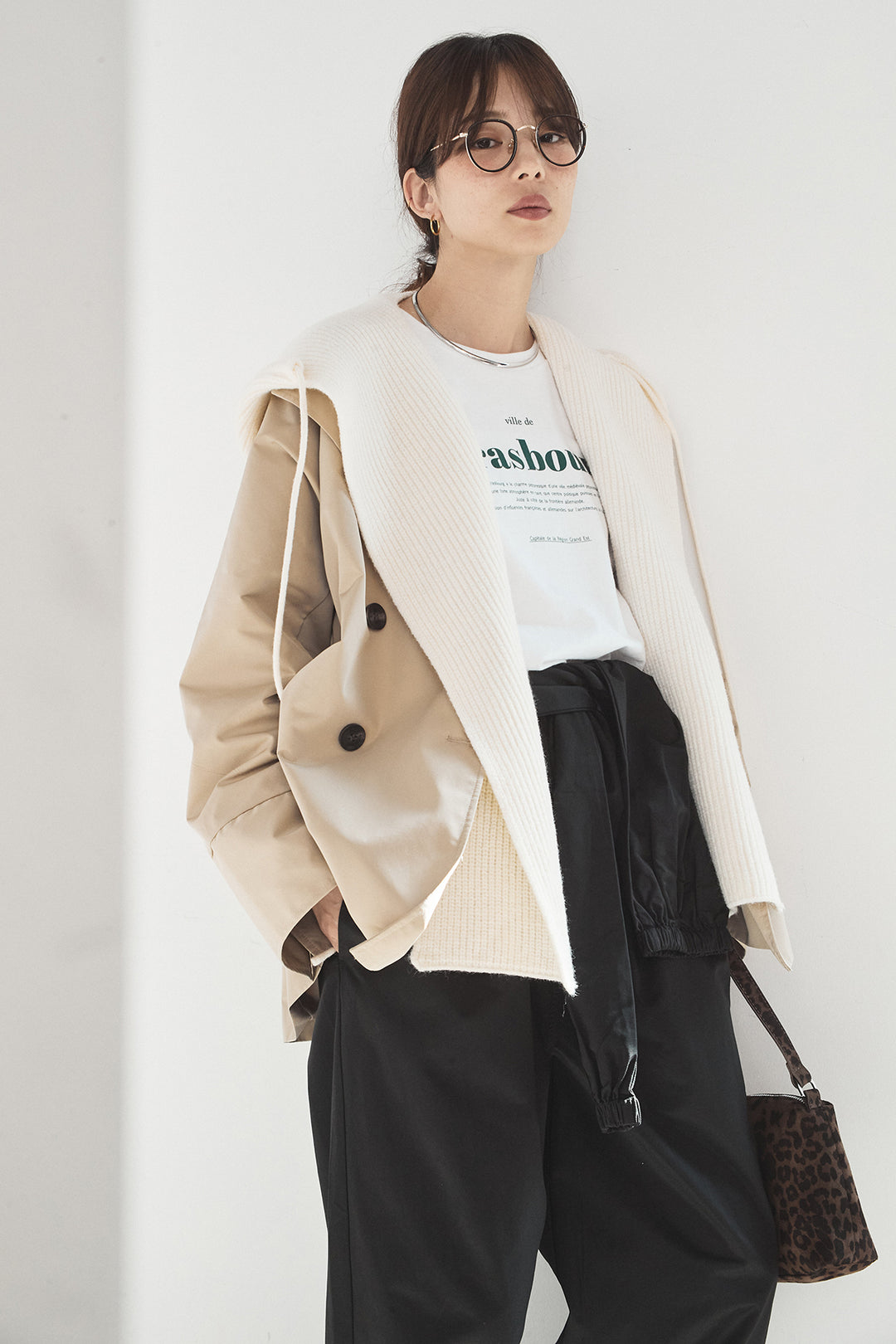 [SET]ナイロントレンチコート+合繊ツイルスタンドウエスト巻きジョガーパンツ(2set)