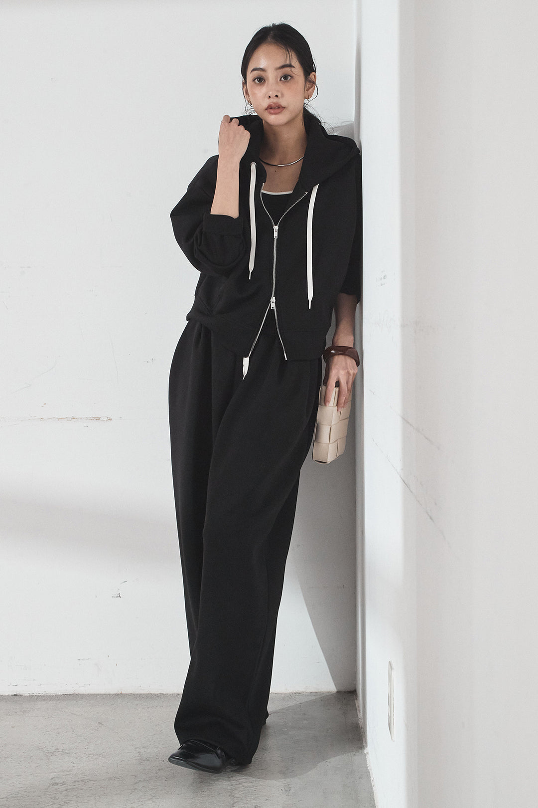 [SET]スウェットドルマンジップフードパーカー+スウェットコクーンイージーパンツ(2set)