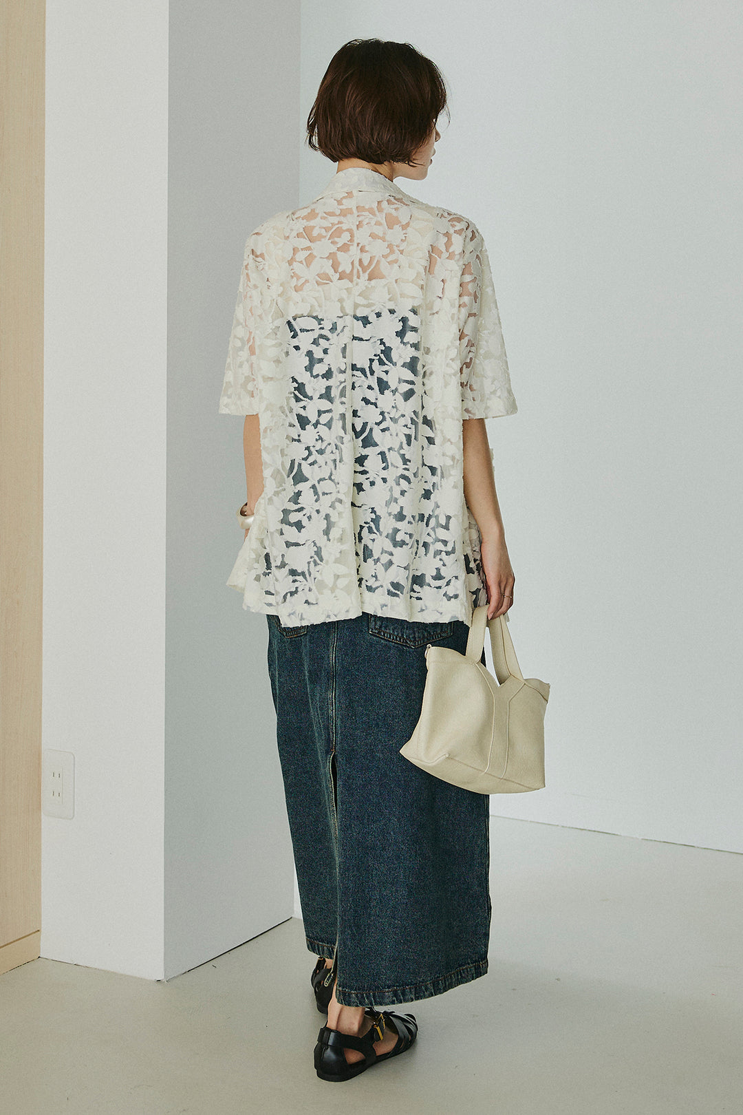 [SET]シアージャガードハーフスリーブテーラードジャケット+配色ショルダーデニムサロペットスカート(2set)