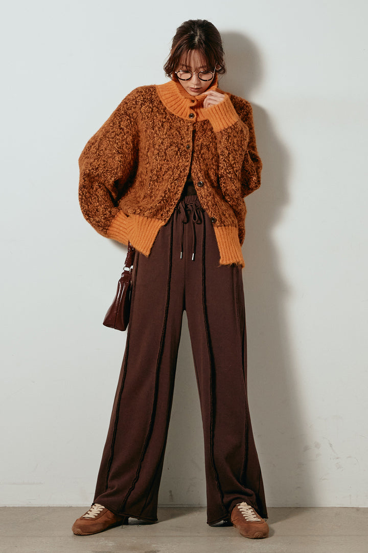 [SET]ハイネックミックスニットトップス+フロントラインデザインワイドスウェットパンツ(2set)