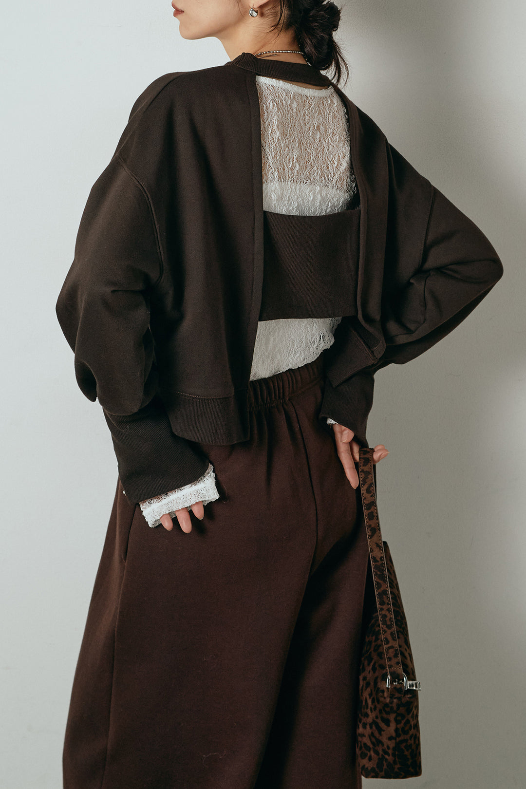 [SET]裏毛バックオープンプルオーバー+ストレッチレースクルーネックインナー(2set)