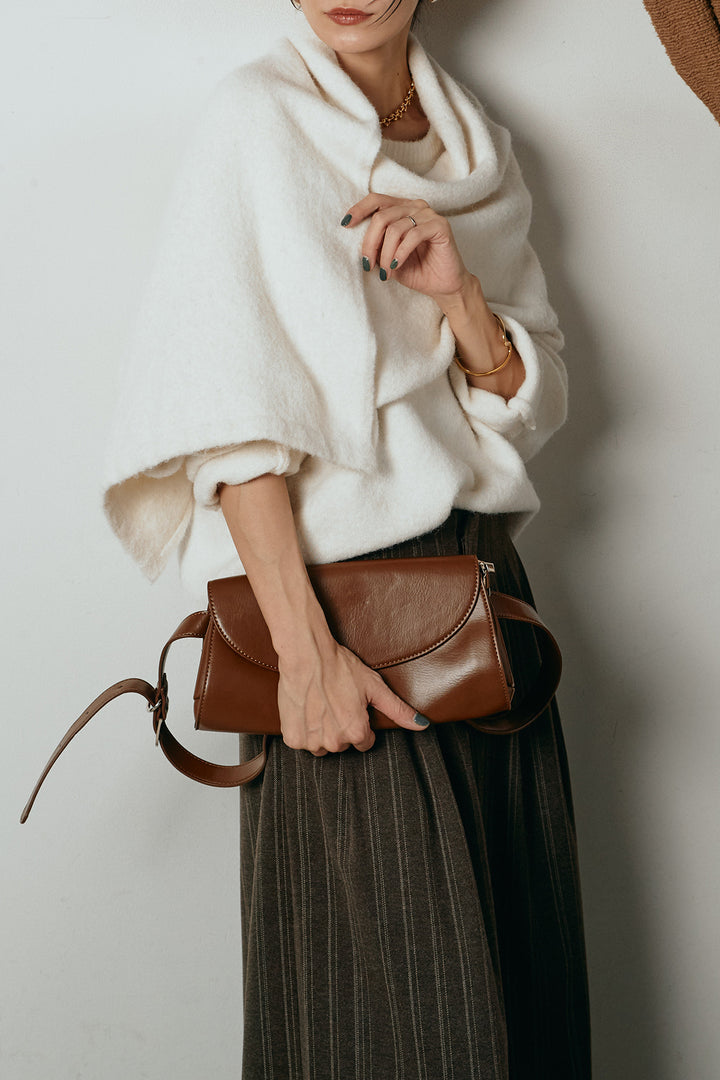 [SET]ネック巻きデザインニットトップス+タック入りマルチストライプ柄ワイドパンツ(2set)