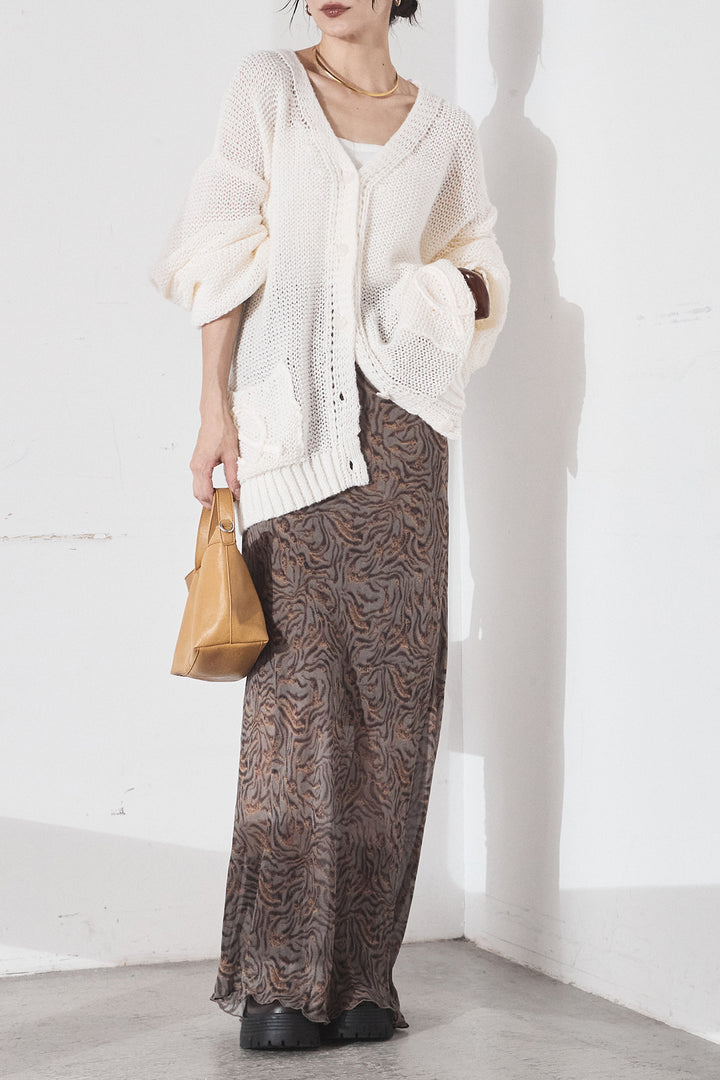 [SET]コード刺繍リラックスニットカーディガン+抽象柄ロングスカート(2set)
