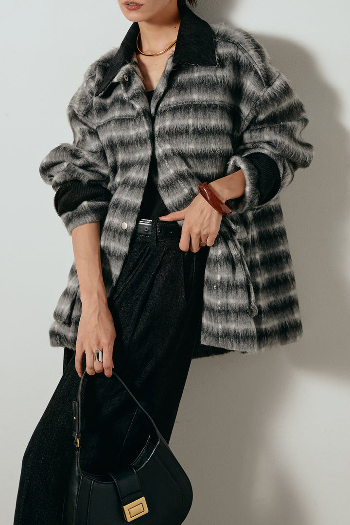 [SET]チェックシャギーミドルカバーオール+フェイクレザーベルト付きスウェードライクワイドパンツ(2set)