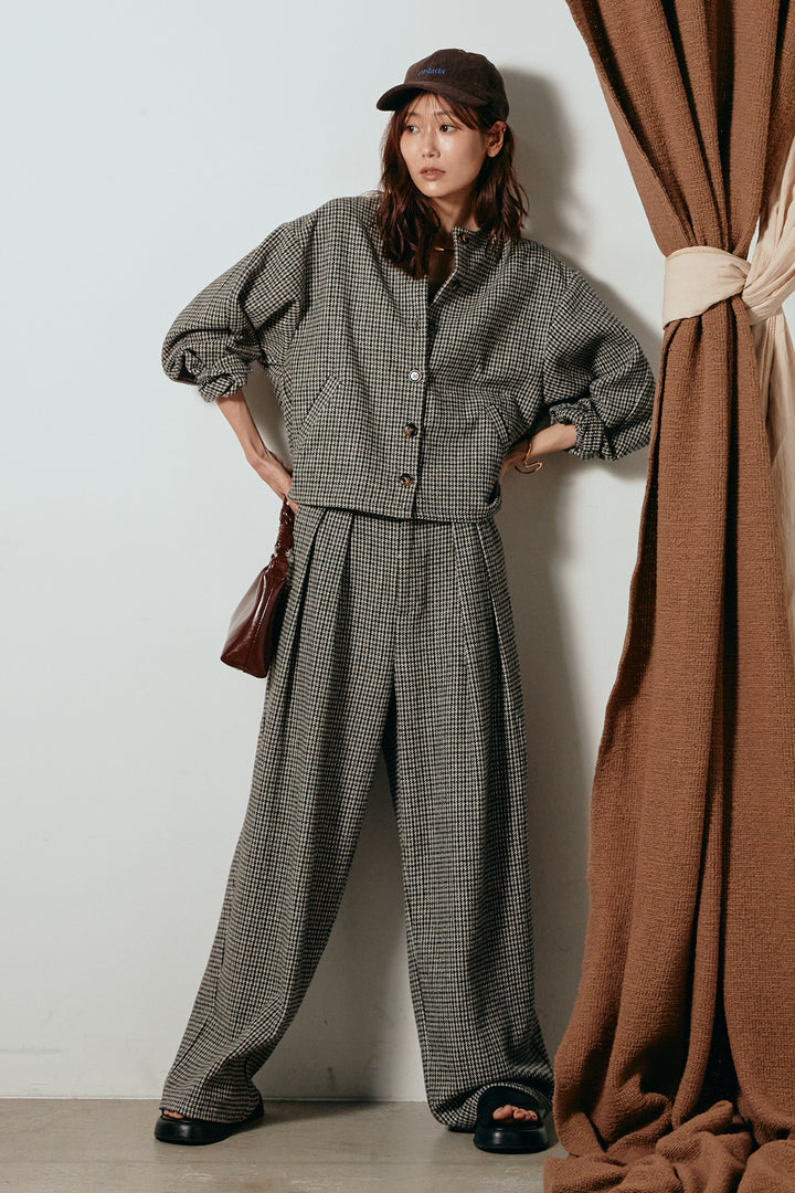 [SET]ノーカラーガンクラブチェックジャケット+ガンクラブチェックタックパンツ(2set)