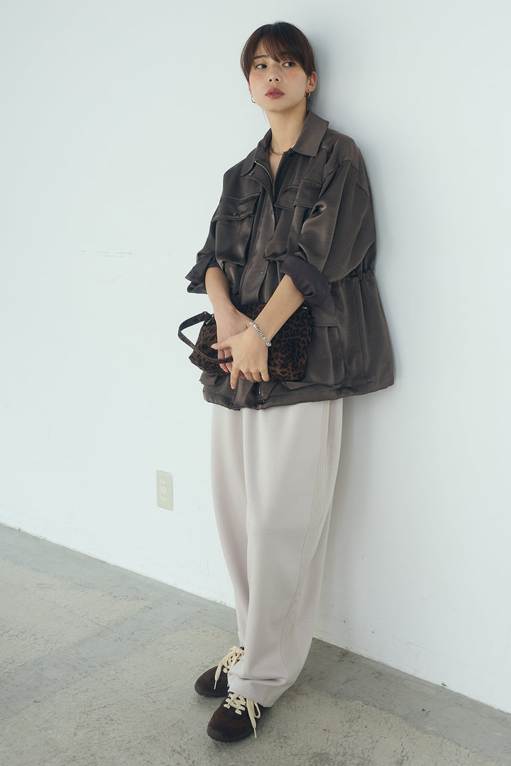 [SET]サテンライトブルゾン+異素材切り替えスウェットパンツ(2set)