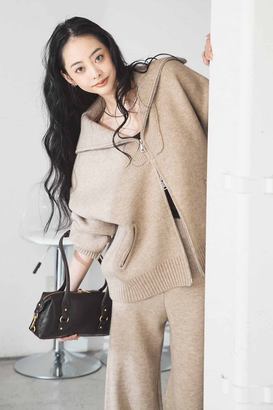 【着回しセット】[SET]ビッグカラーダブルジップニットSETUP+ストライプドッキングニットポロSETUP(2set)