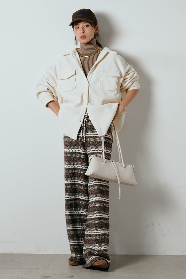 [SET]襟付きコーデュロイポケットシャツ+リブニットシームレスタートルプルオーバー+マルチライン柄リラックスニットパンツ(3set)