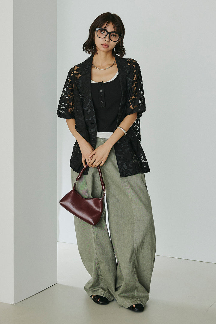 [SET]シアージャガードハーフスリーブテーラードジャケット+配色ヘンリーネックタンクトップ(2set)