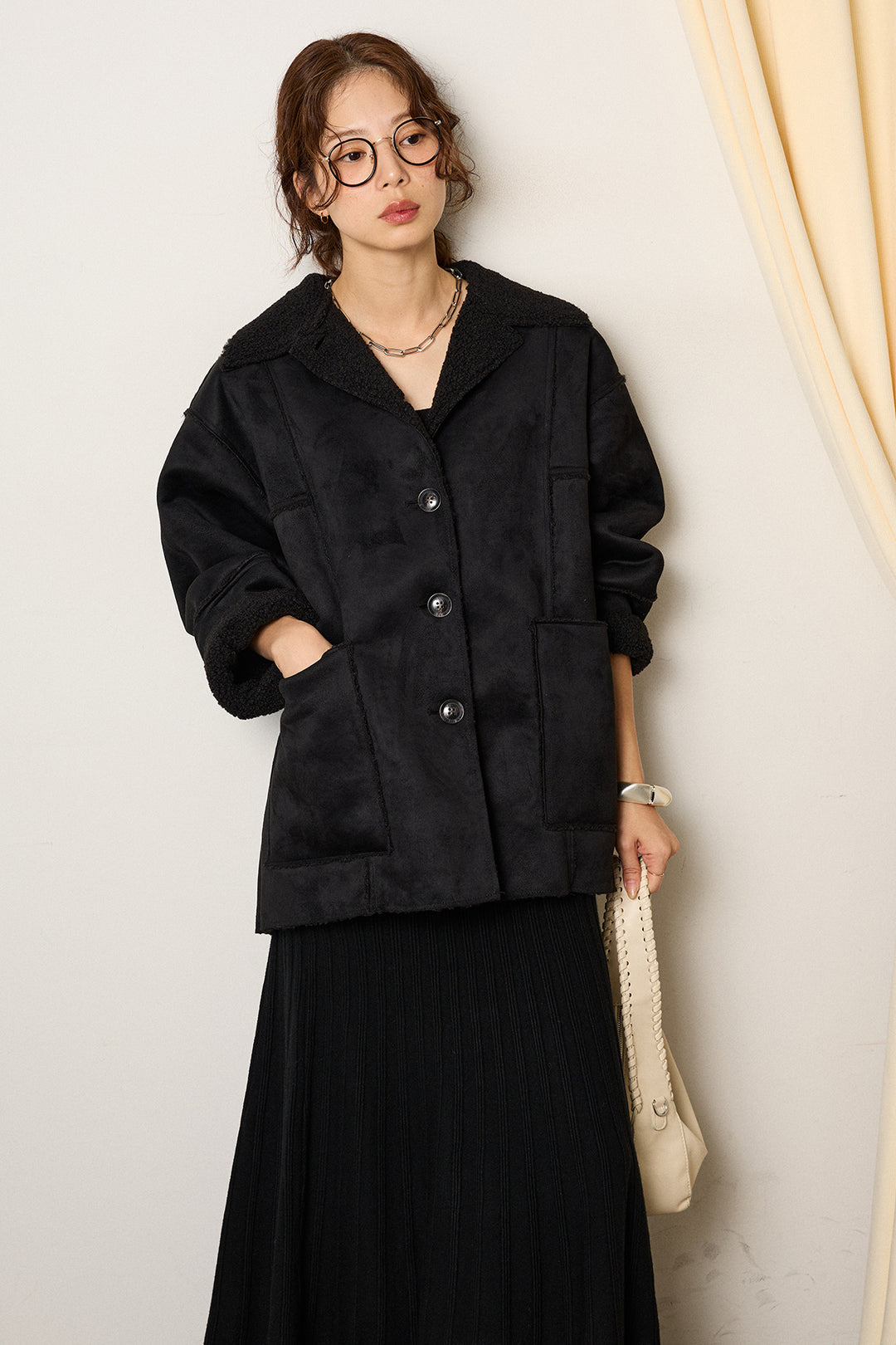 [SET]エコムートンカバーオール+編み地切り替えフレアニットスカート(2set)