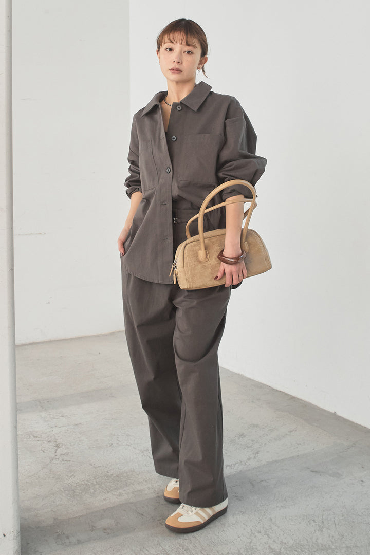 [SET]ツイルシャツジャケット+ツイルハイウエストタックパンツ(2set)
