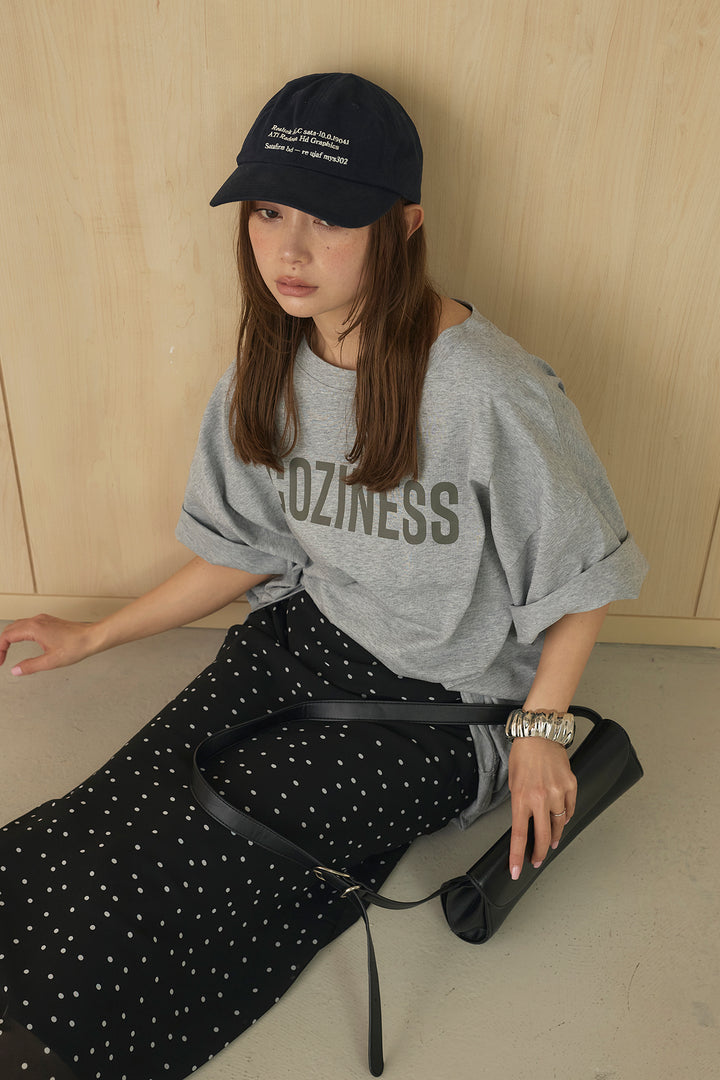 [SET]プリントロゴチュニックTシャツ+ドットサテンナロースカート(2set)