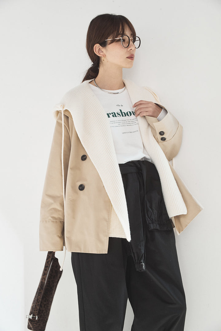 [SET]ナイロントレンチコート+合繊ツイルスタンドウエスト巻きジョガーパンツ(2set)