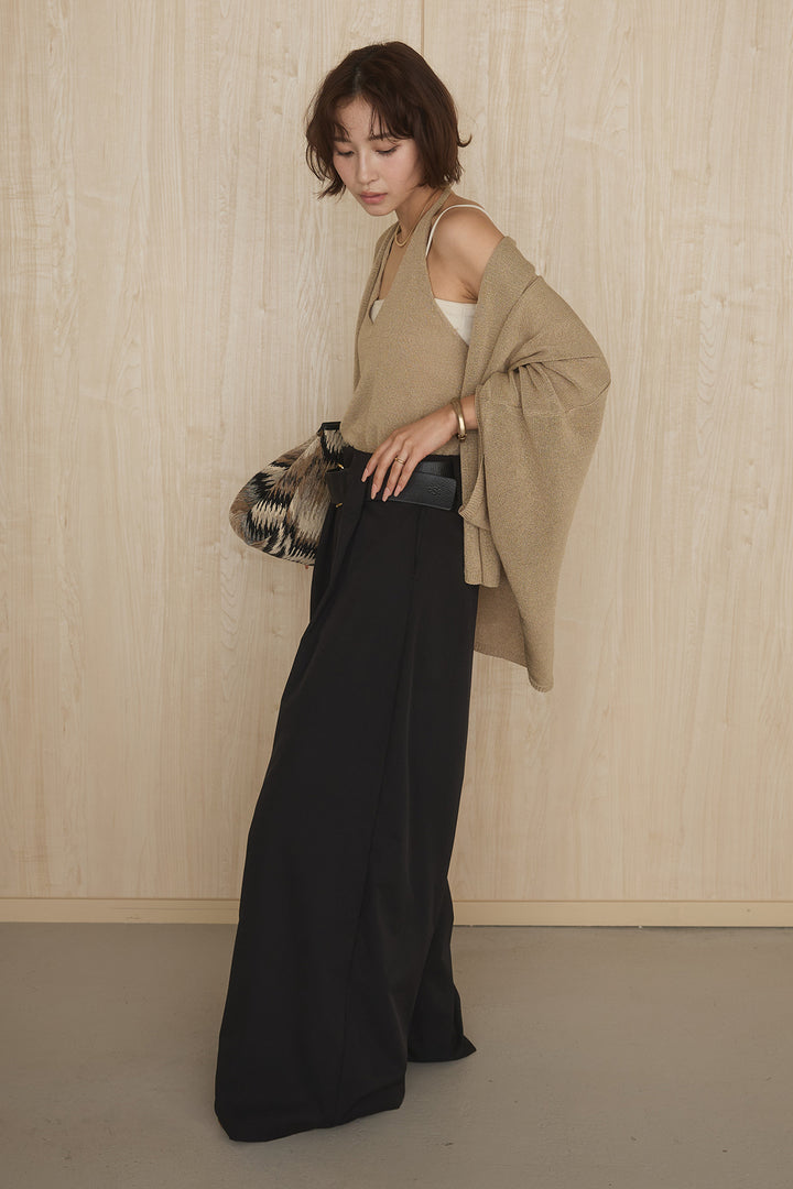 [SET]オーバードルマンカーディガン+ホルターネックインナー+ベルトループデザインハイウエストタックパンツ(3set)