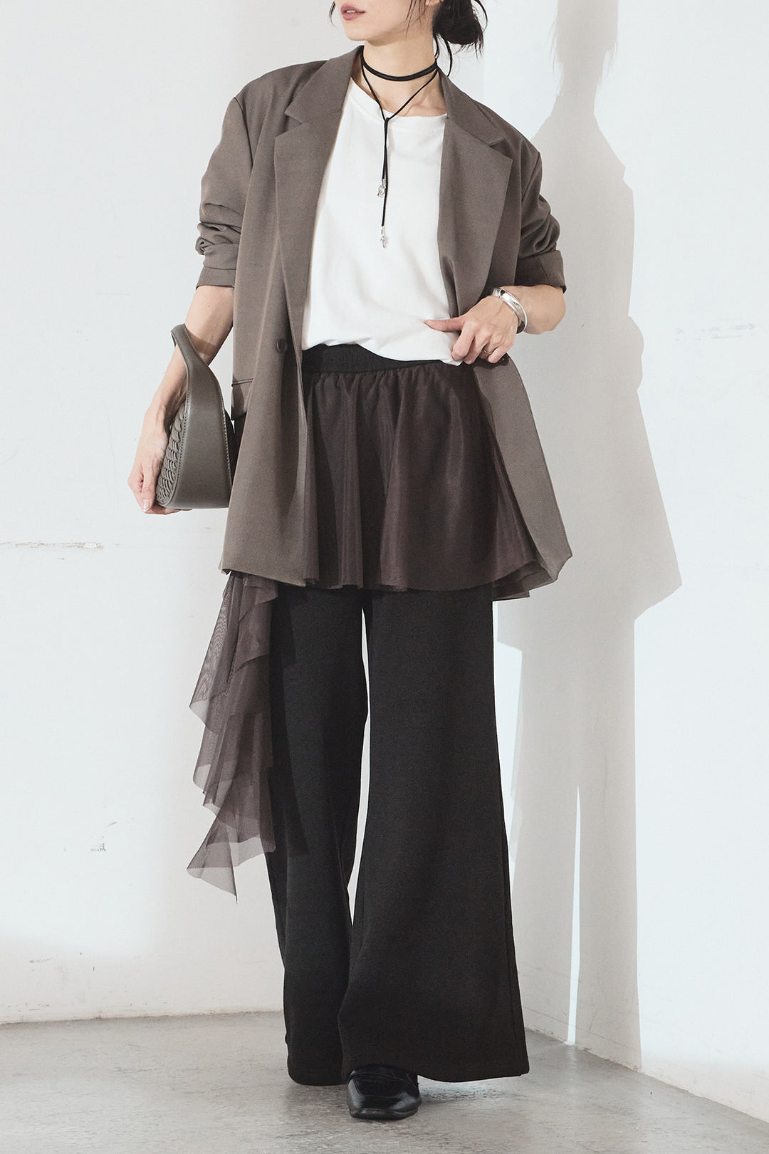 [SET]ルーズシルエットダブルテーラードジャケット+ストレッチロングTシャツ(2set)