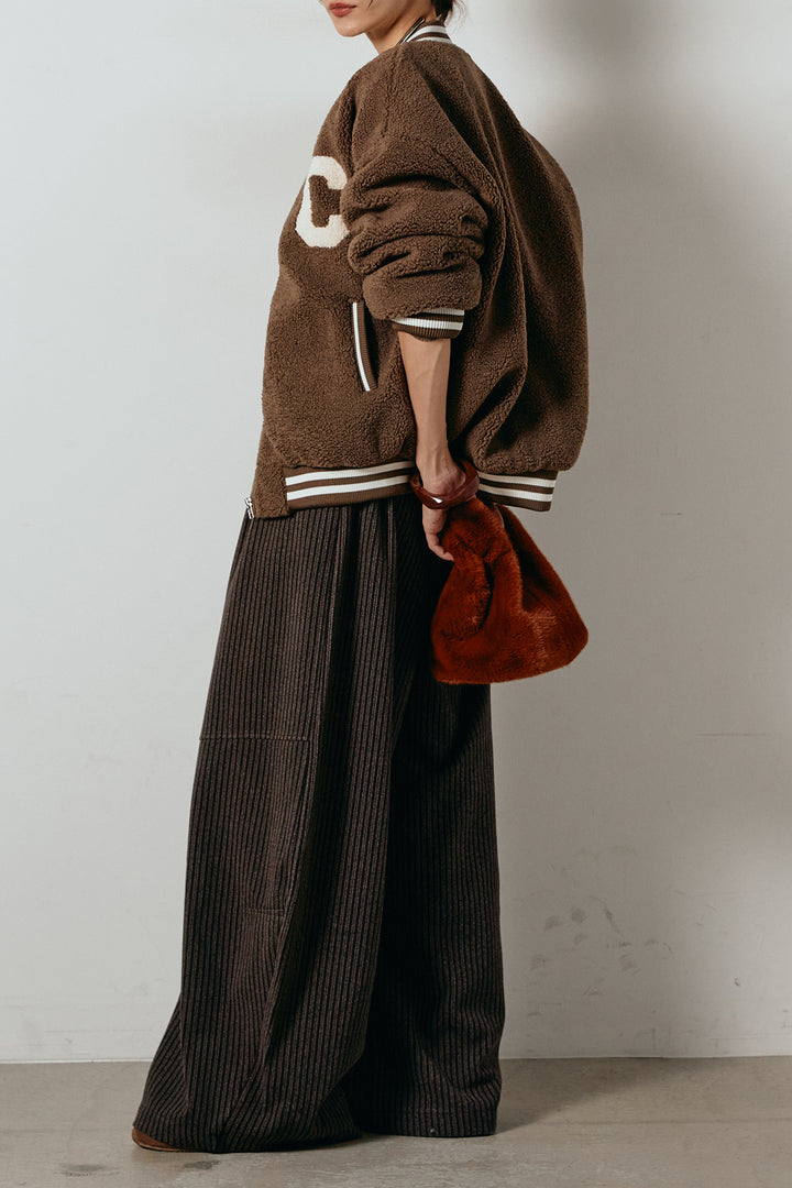 [SET]ロゴスタジャンボアブルゾン+レザーライク配色ストライプパンツ(2set)