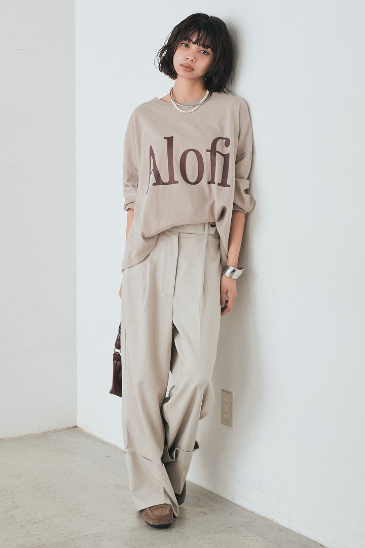 [SET]裾センタードロストロゴプリントワイドTシャツ+センタープレスセミワイドパンツ(2set)