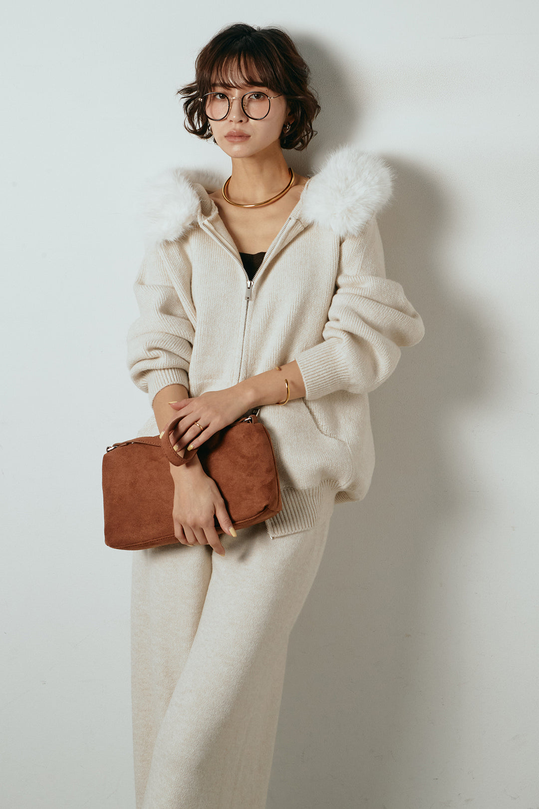 【着回しセット】[SET]ファー付きフーディーニットSETUP+ビッグカラーダブルジップニットSETUP(2set)