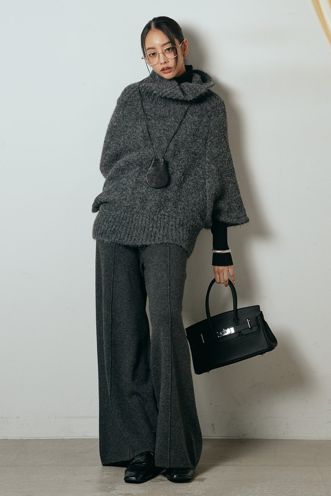 [SET]起毛ミディアムスリーブニットトップス+センターラインニットパンツ(2set)