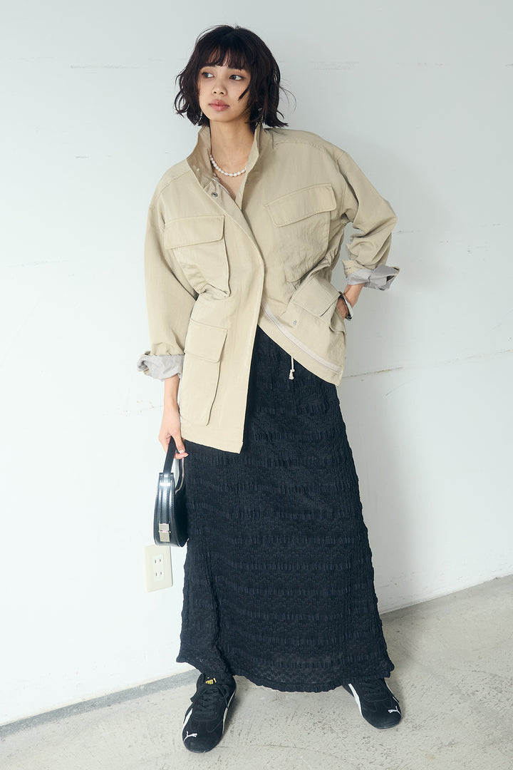 [SET]ナイロンツイルフィールドジャケット+ジャガードカットソータイトスカート(2set)