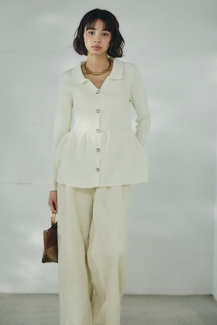 [SET]スキッパーペプラムニット+デニムライクヘリンボーンタックパンツ(2set)