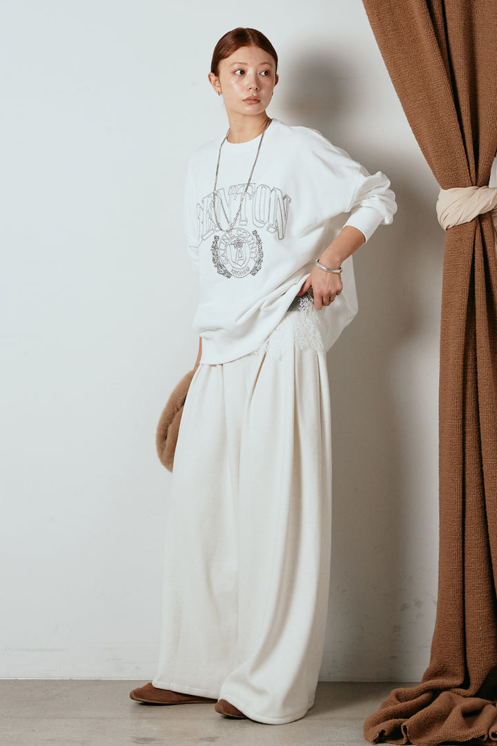 [SET]フロントロゴスウェットプルオーバー+フェイクレザー太ベルト付きタックワイドパンツ(2set)