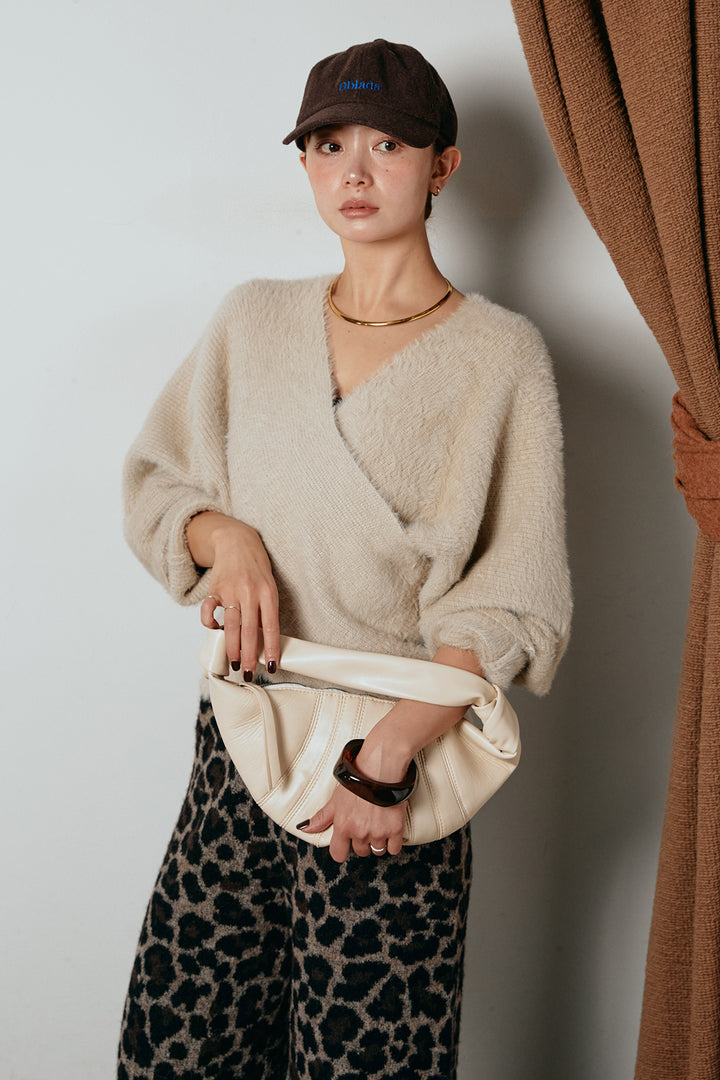 [SET]シャギーカシュクールニットトップス+リラックスレオパード柄ニットパンツ(2set)