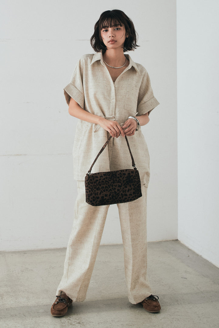 [SET]ツイードウエストドロストシャツ+ツイードタックパンツ(2set)