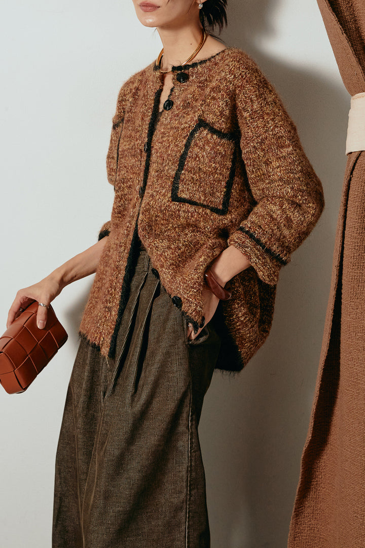 [SET]ミックスニットポケットカーディガン+フロントタック入りコーデュロイパンツ(2set)