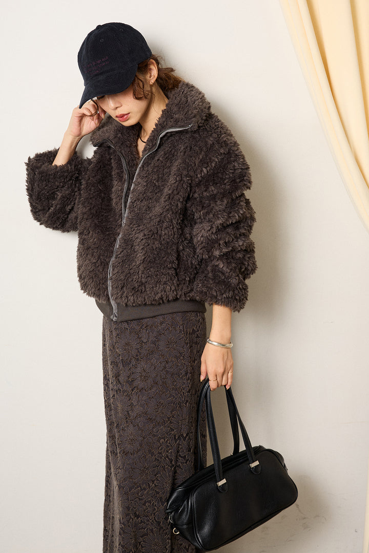 スタンドカラー裾リブボアブルゾン