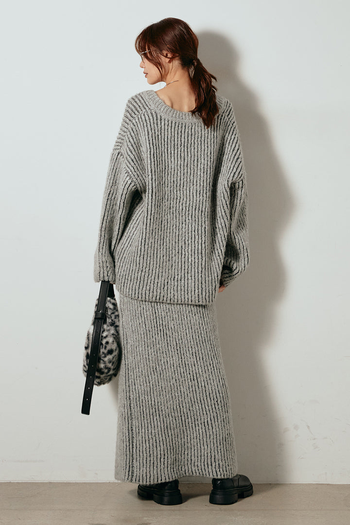 [SET]アルパカタッチ深Vニットトップス+アルパカタッチニットタイトスカート(2set)