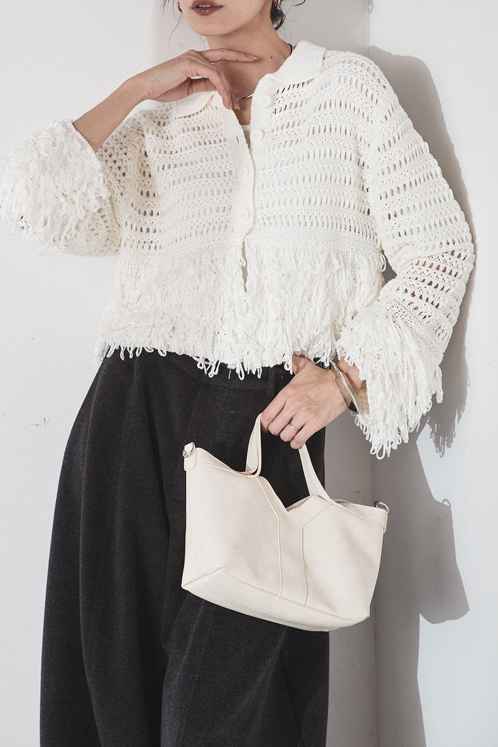 [SET]メッシュフリンジカーディガン+ウールタッチカーブワイドパンツ(2set)