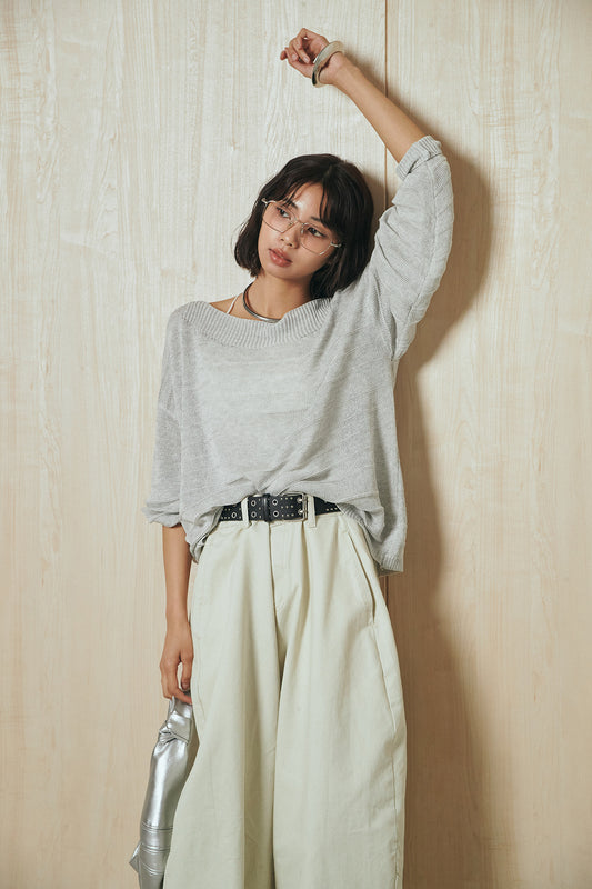 【着回しセット】[SET]麻混リラックスニットトップス+ベルト付きカラーデニムパンツ+ベルト付きカラーデニムパンツ(3set)