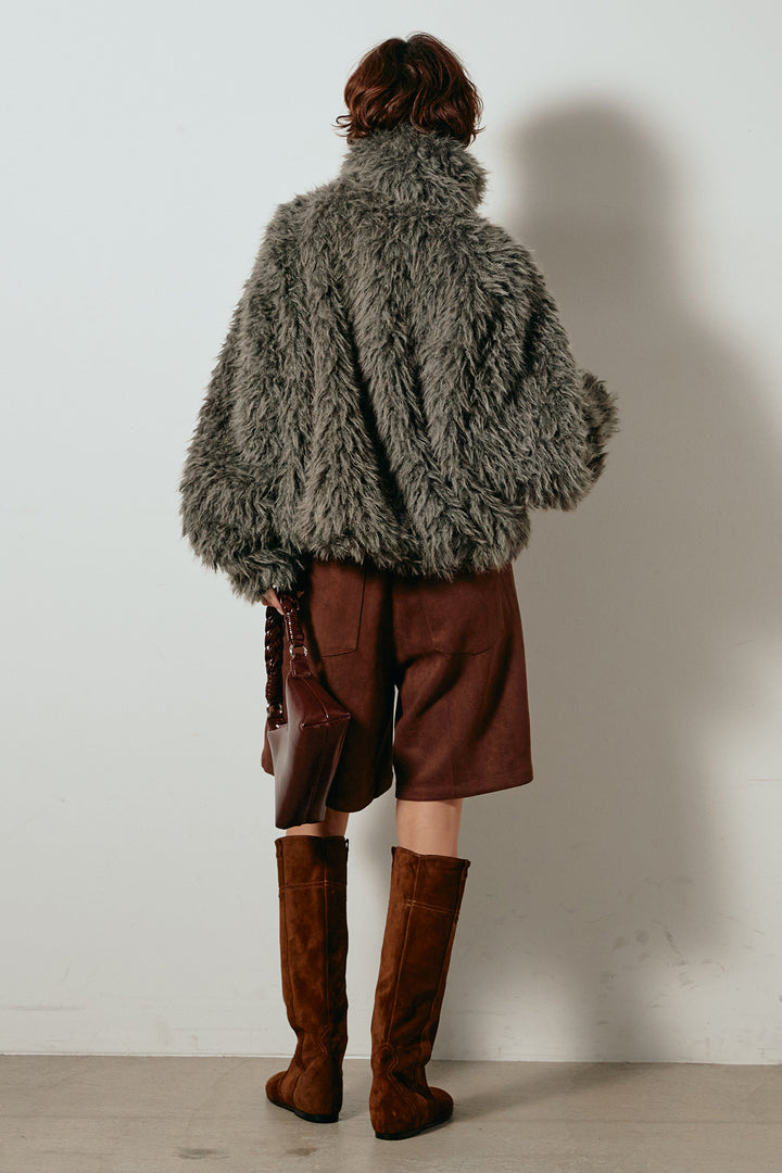 [SET]ミックスシープファースタンドブルゾン+フェイクスウェードハーフパンツ(2set)